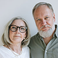 older man and woman, June and Gavin Brown.